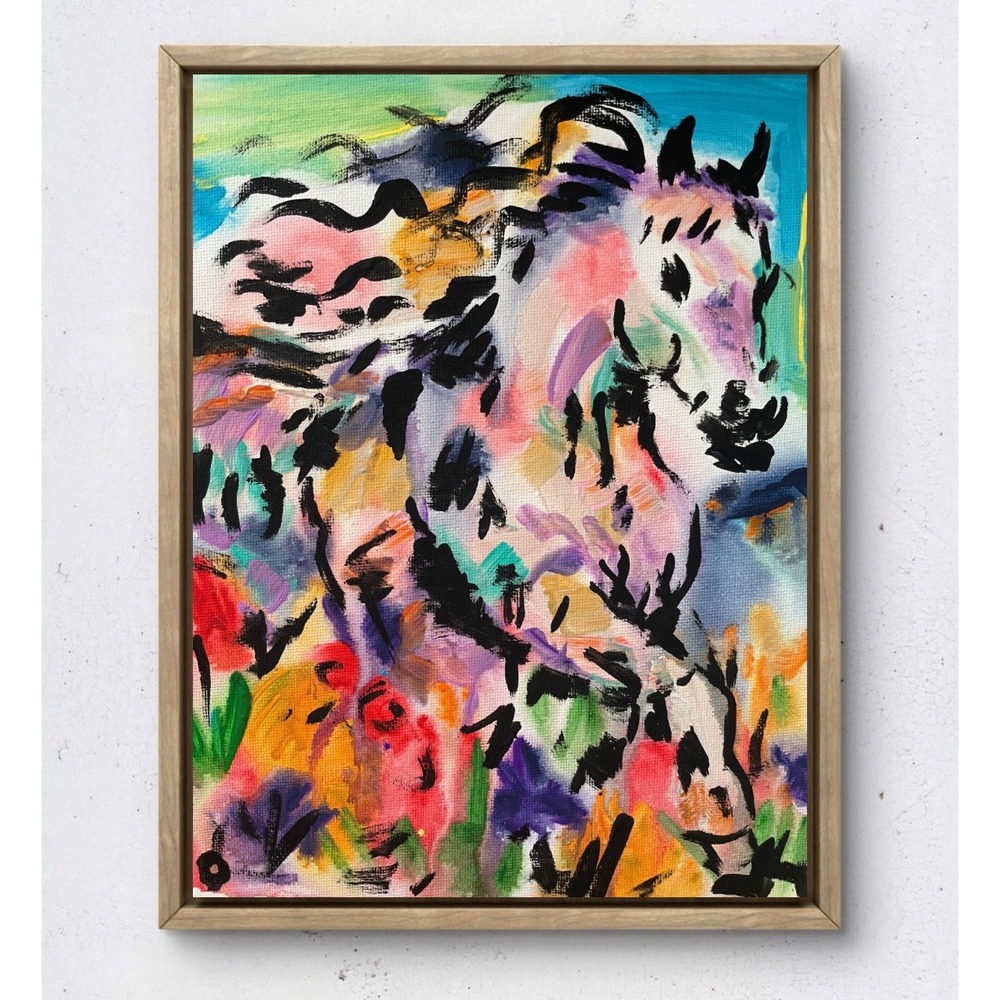 OMAN Original Horse Painting 8x10 Canvas Abstract Expressionist Equestrian Art
